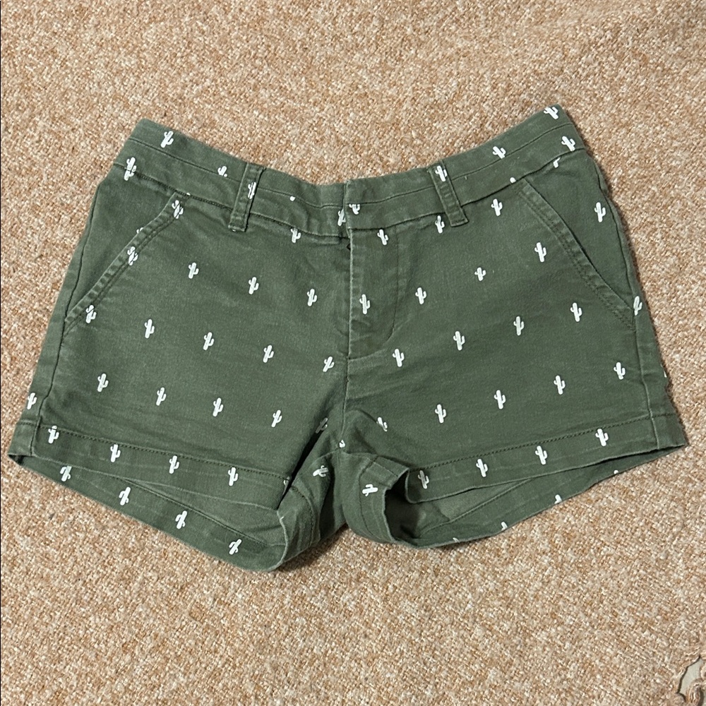 Harper Olive Green Cactus-Print  Shorts